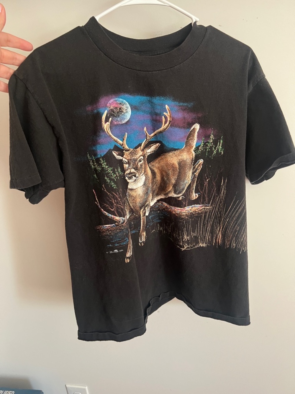1994 Hazelwoods Buck Deer Graphic T-Shirt Faded Black